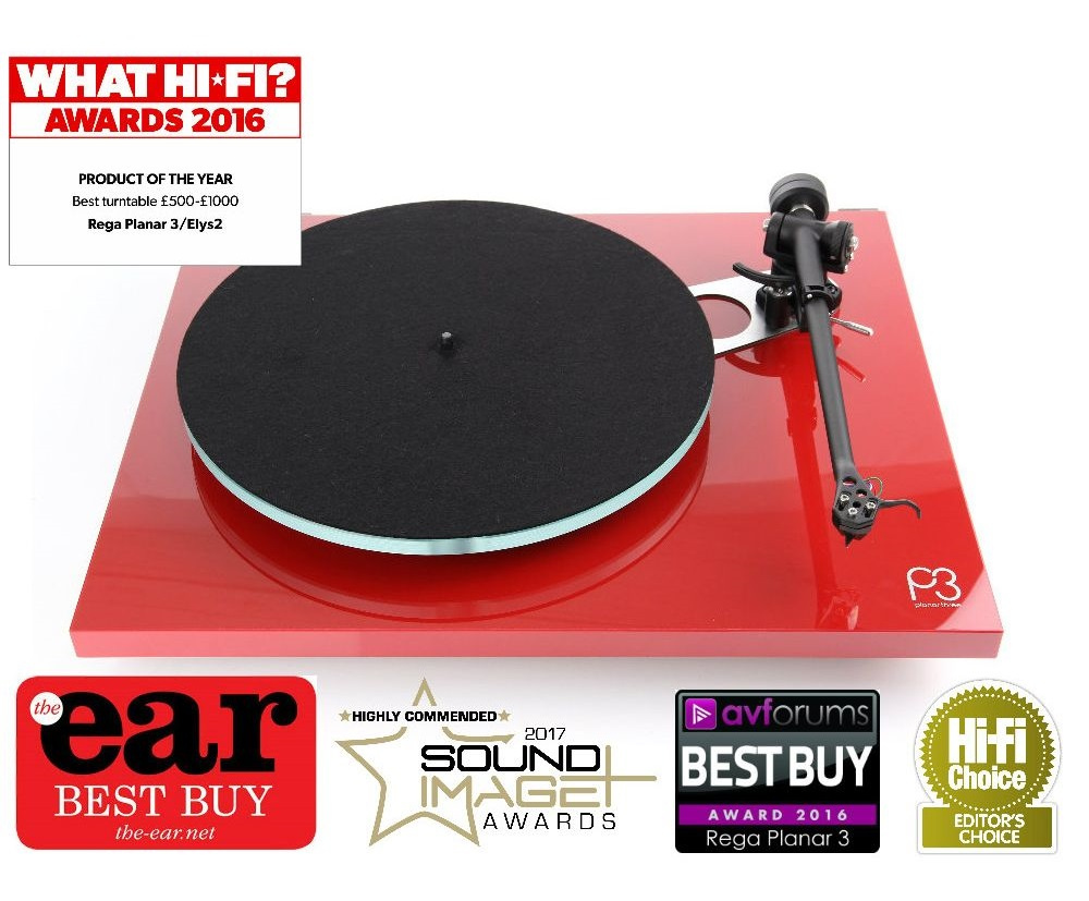 Rega Planar 3 vinylspelare utan pickup, pianoröd