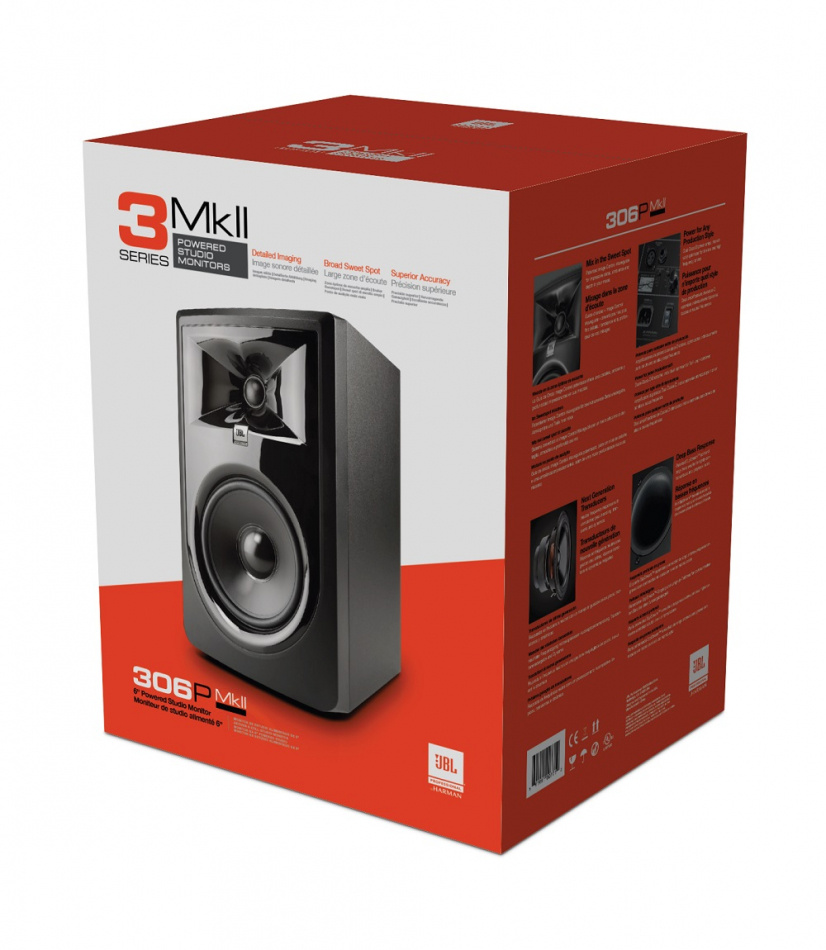 JBL 306P MKII aktiv studiomonitor med XLR & Tele, styck