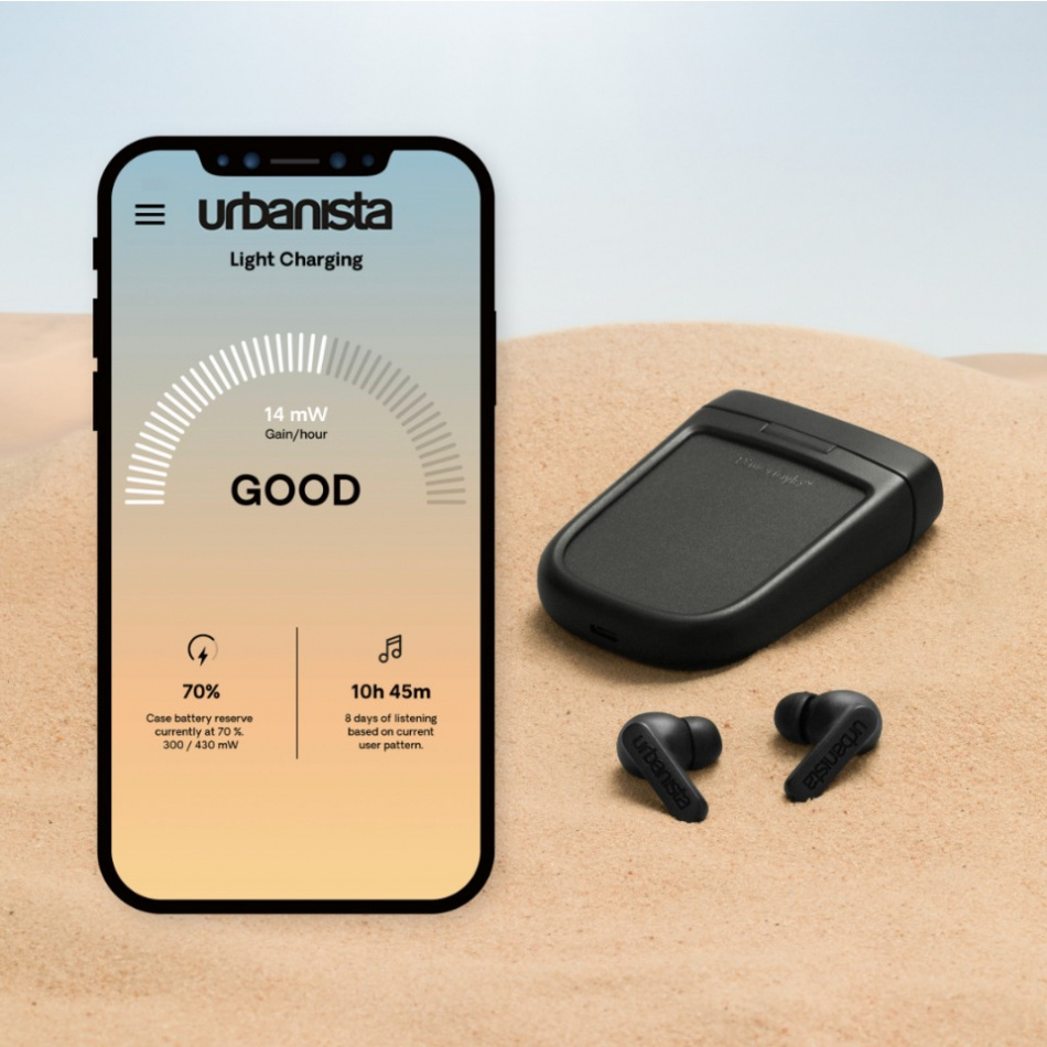 Urbanista Phoenix True Wireless hörlurar med solcellsladdning, Midnight Black