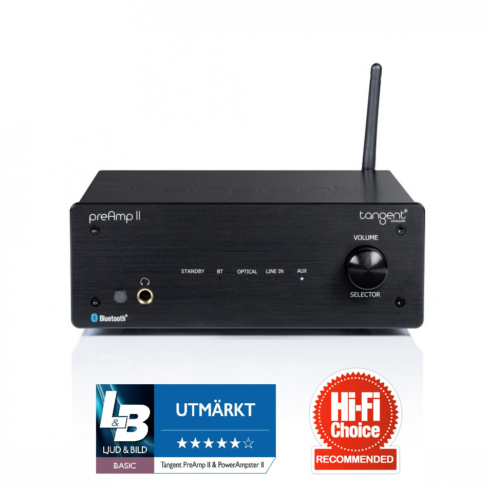 Tangent PreAmp II stereoförsteg med Bluetooth, RIAA-steg och XLR-utgång, svart