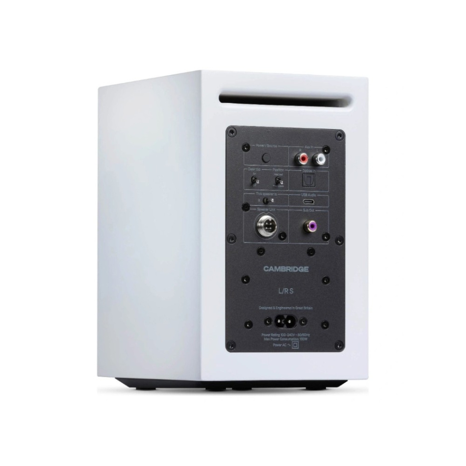 Cambridge Audio L/R S aktiva stereohögtalare med Bluetooth & DAC, vitt par