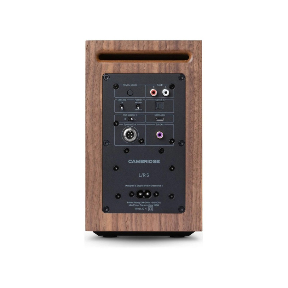 Cambridge Audio L/R S aktiva stereohögtalare med Bluetooth & DAC, valnöt par