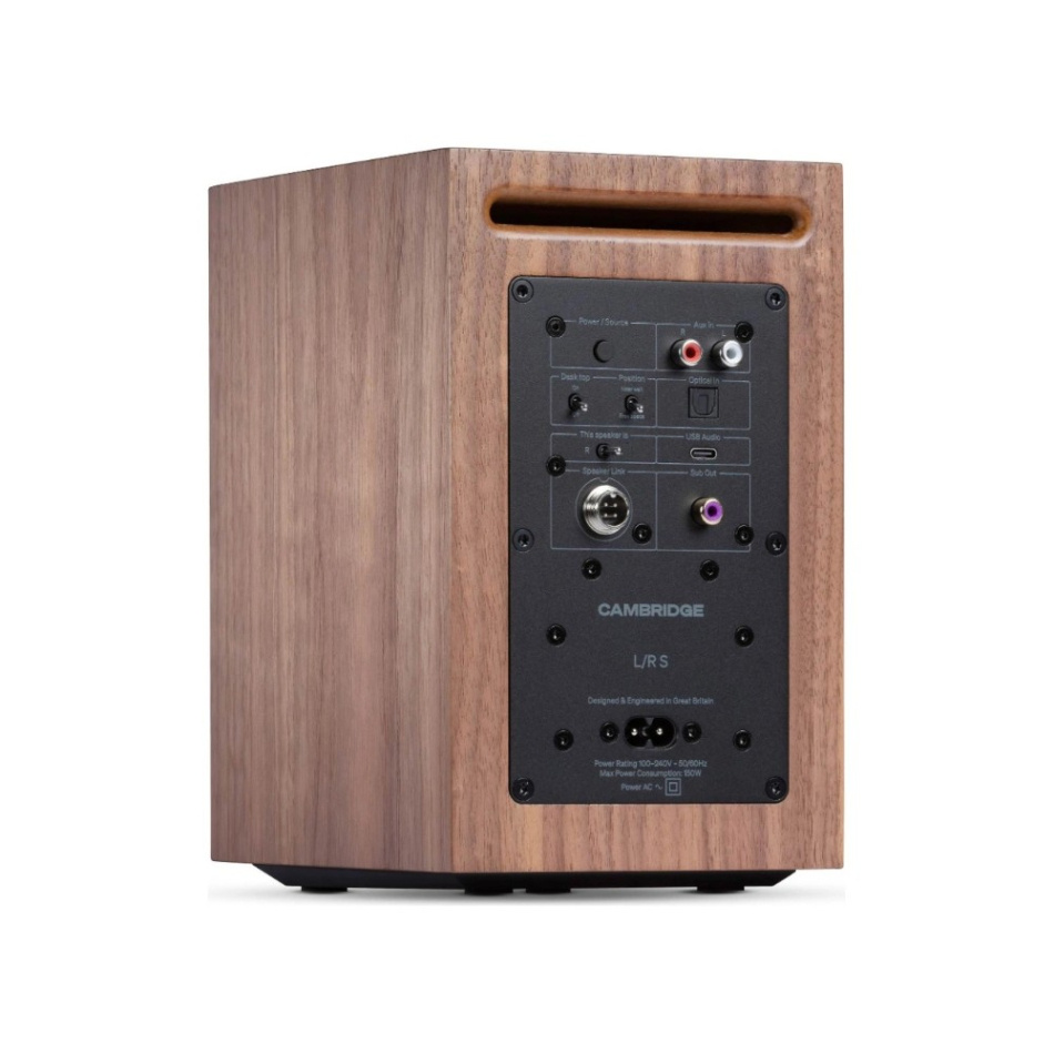 Cambridge Audio L/R S aktiva stereohögtalare med Bluetooth & DAC, valnöt par