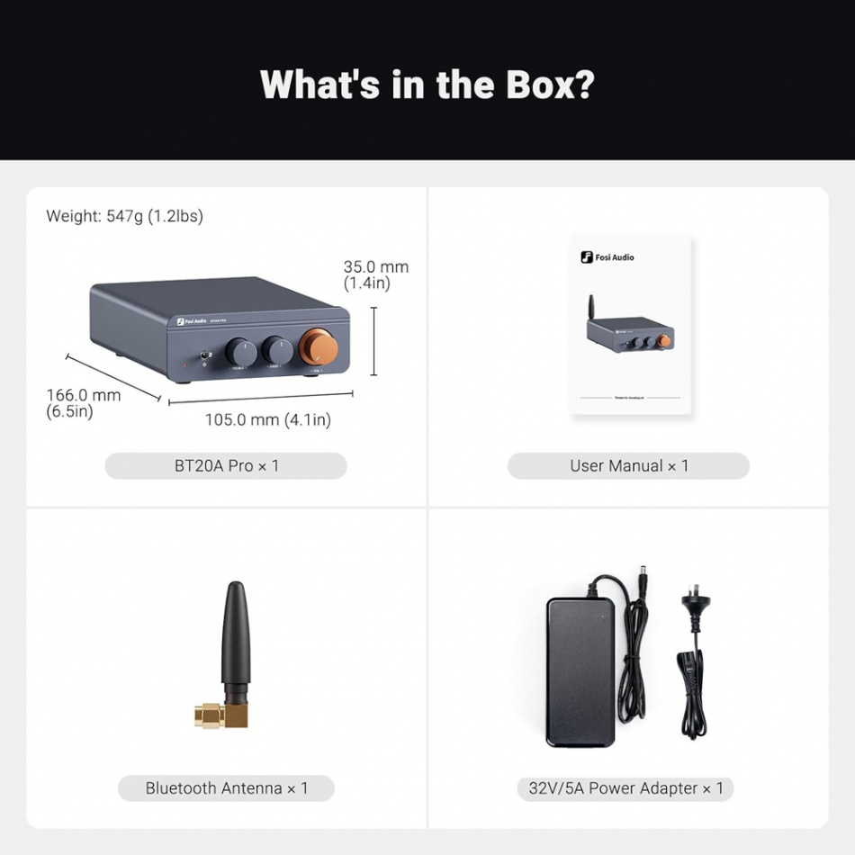 Fosi Audio BT20A PRO förstärkare med Bluetooth, Returexemplar