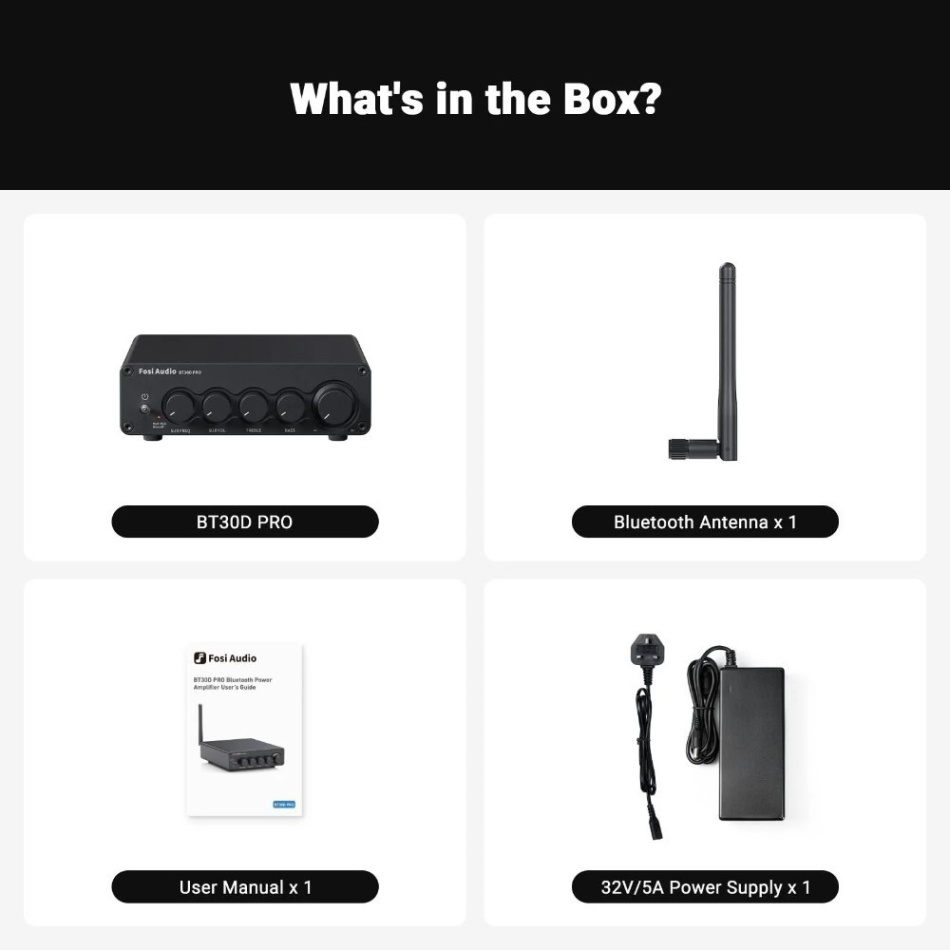 Fosi Audio BT30D PRO kompakt 2.1 stereoförstärkare med Bluetooth