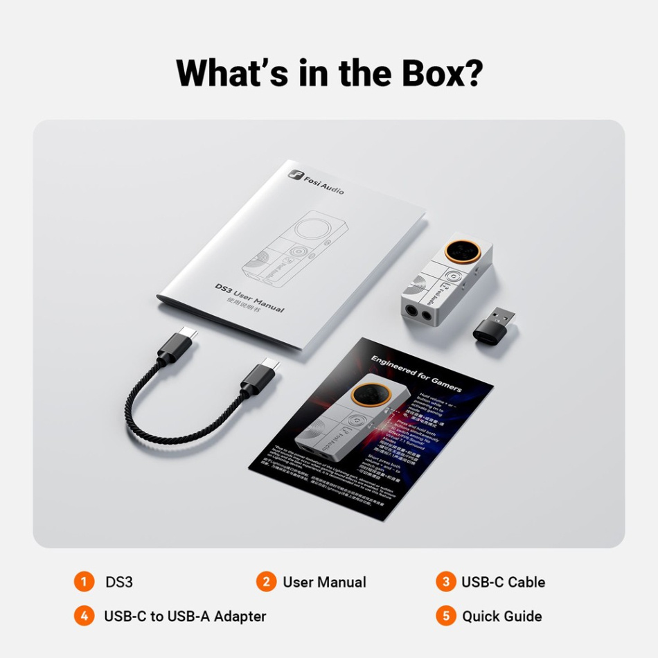 Fosi Audio DS3 portabel DAC & hörlursförstärkare, Galaxy Grey