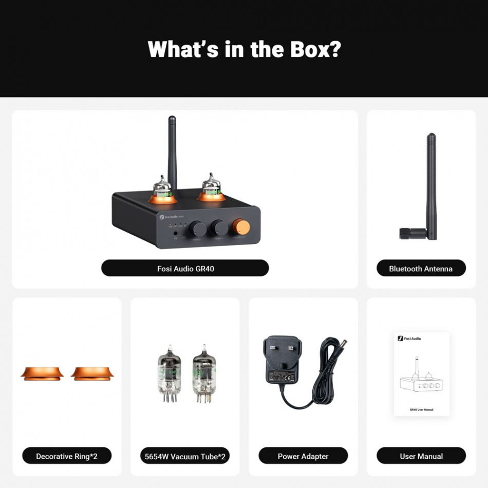 Fosi Audio GR40 kompakt rörförsteg med Bluetooth, DAC & hörlursförstärkare
