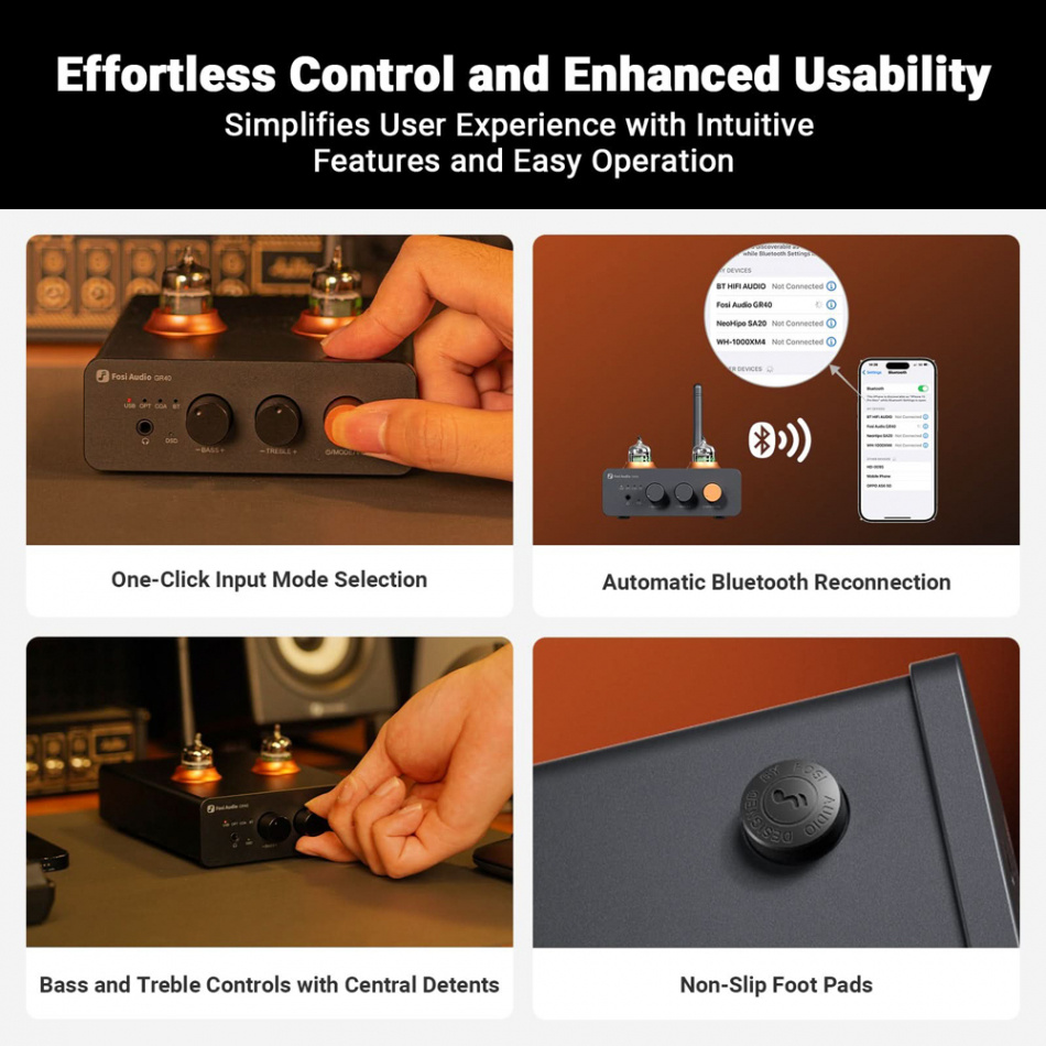 Fosi Audio GR40 kompakt rörförsteg med Bluetooth, DAC & hörlursförstärkare