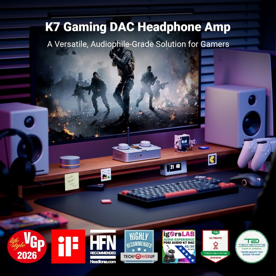 Fosi Audio K7 hörlursförstärkare med DAC & Bluetooth