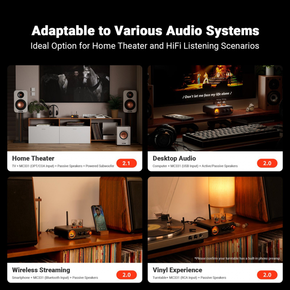 Fosi Audio MC331 rörbestyckad stereoförstärkare med Bluetooth & DAC