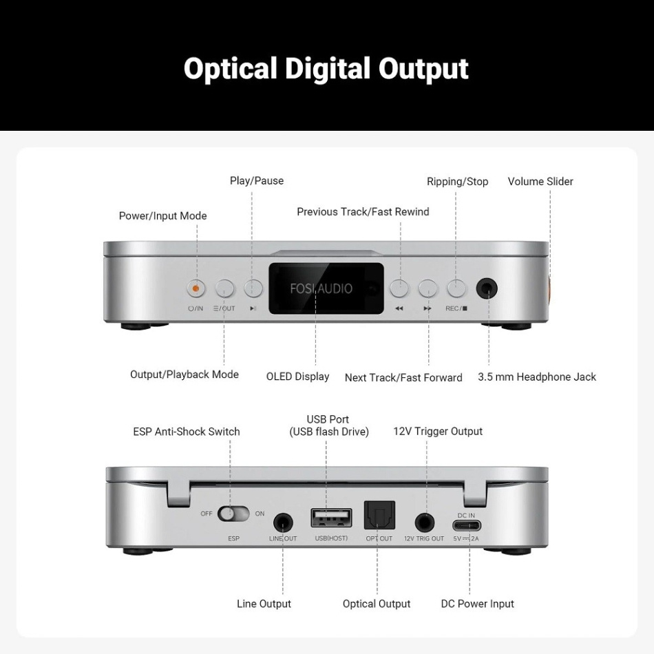 Fosi Audio Merak CD-spelare med hörlursförstärkare & CD-rippning