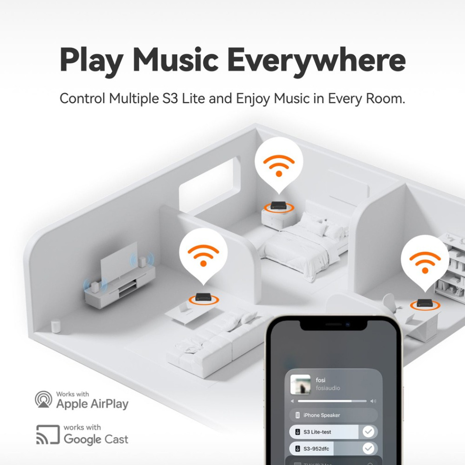 Fosi Audio S3 Lite nätverksstreamer med AirPlay 2 & Google Cast