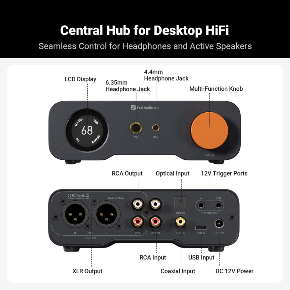 Fosi Audio ZH3 hörlursförstärkare med DAC & XLR