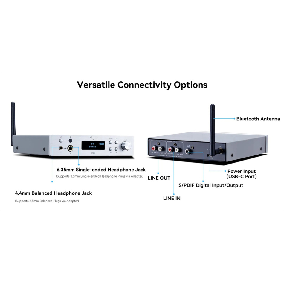 Cayin BTC-2 hörlursförstärkare med DAC & Bluetooth, silver