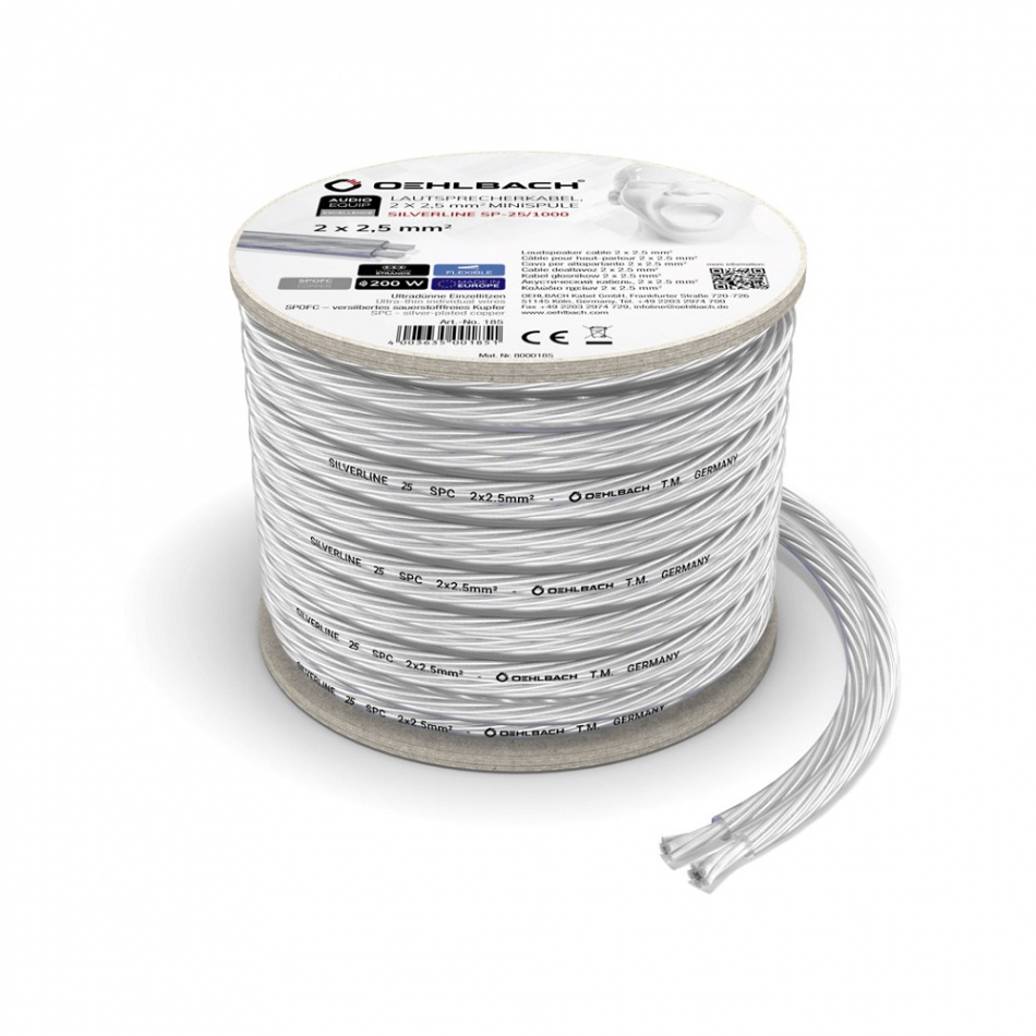 Oehlbach Silverline -SP25, 10 meters spole 2.5 mm² försilvrad högtalarkabel