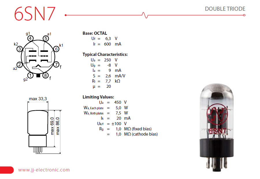 JJ Electronics 6SN7 linjerör, styck