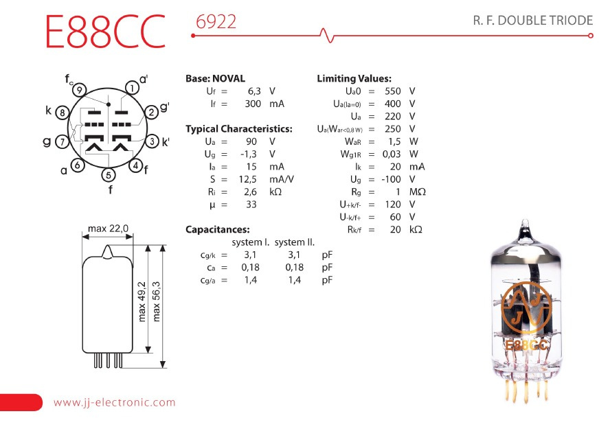 JJ Electronics E88CC Gold linjerör, styck