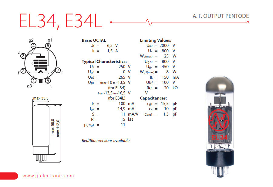 JJ Electronics EL34L effektrör, styck
