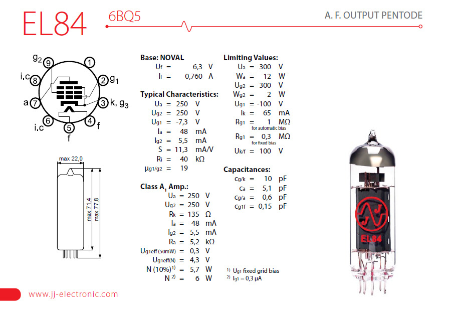 JJ Electronics EL84 effektrör, styck