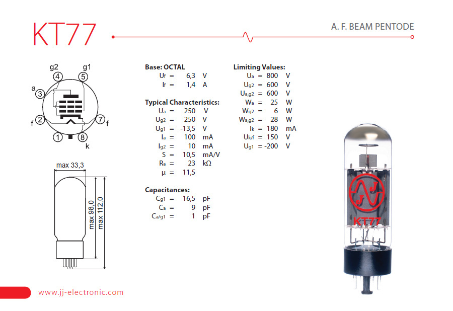 JJ Electronics KT77, effektrör styckpris