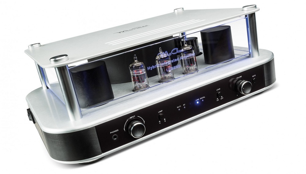 McGee Legend rörbestyckad stereoförstärkare med nätverk & DAC, silver/svart
