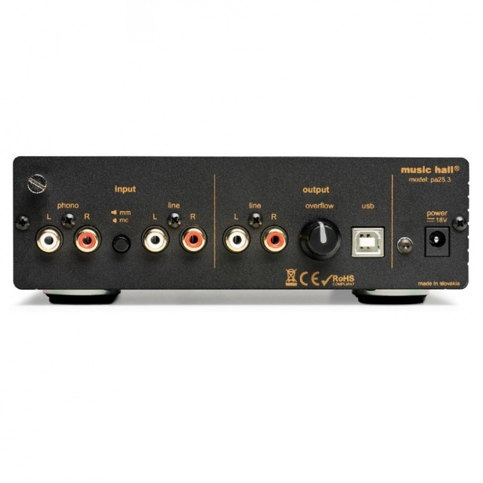 Music Hall PA25.3 RIAA-steg med USB & hörlursförstärkare för vinylspelare, svart
