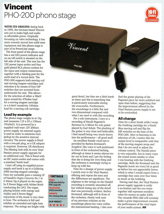 Vincent PHO-200 RIAA-steg för vinylspelare, silver