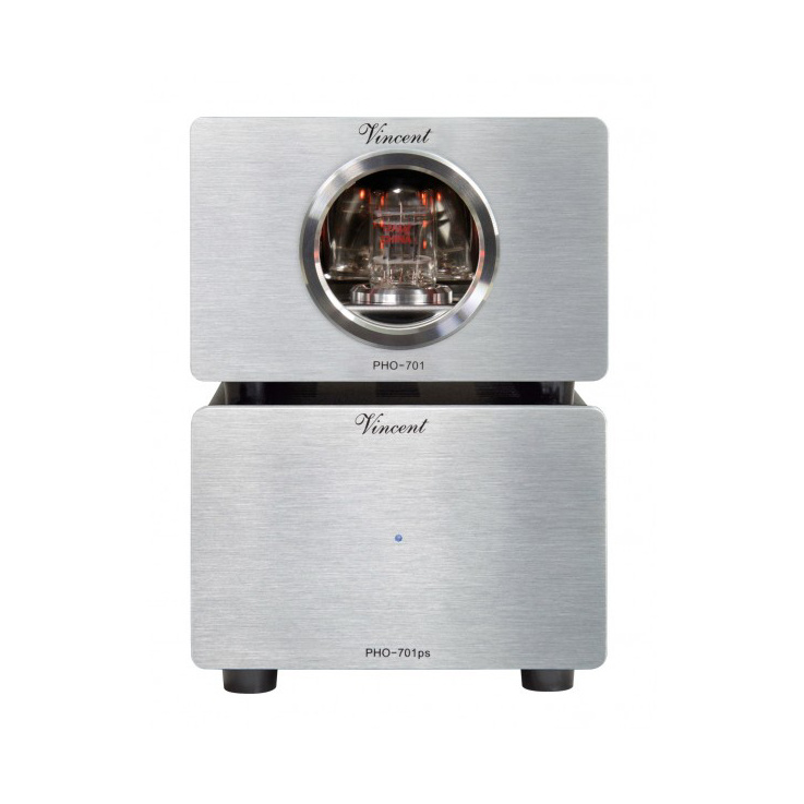 Vincent PHO-701 rörbestyckat RIAA-steg med ECC82 & USB för vinylspelare, silver