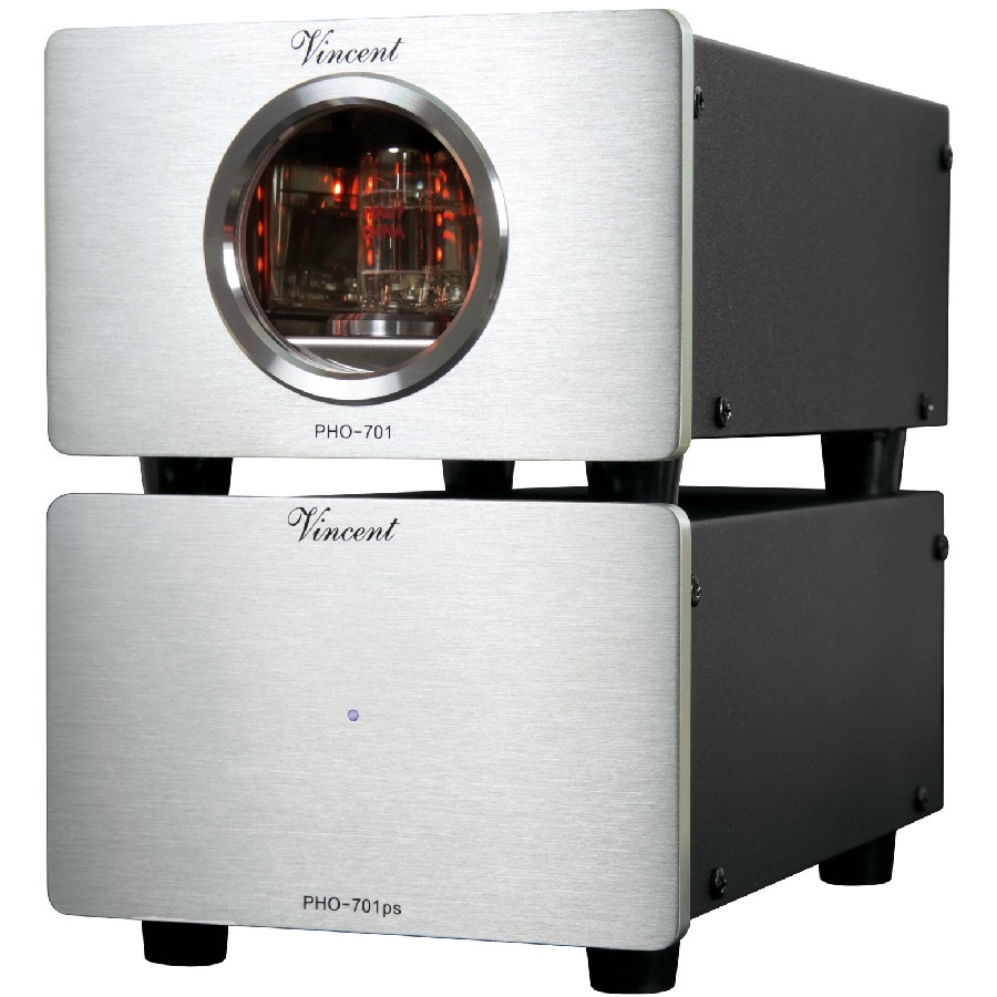 Vincent PHO-701 rörbestyckat RIAA-steg med ECC82 & USB för vinylspelare, silver