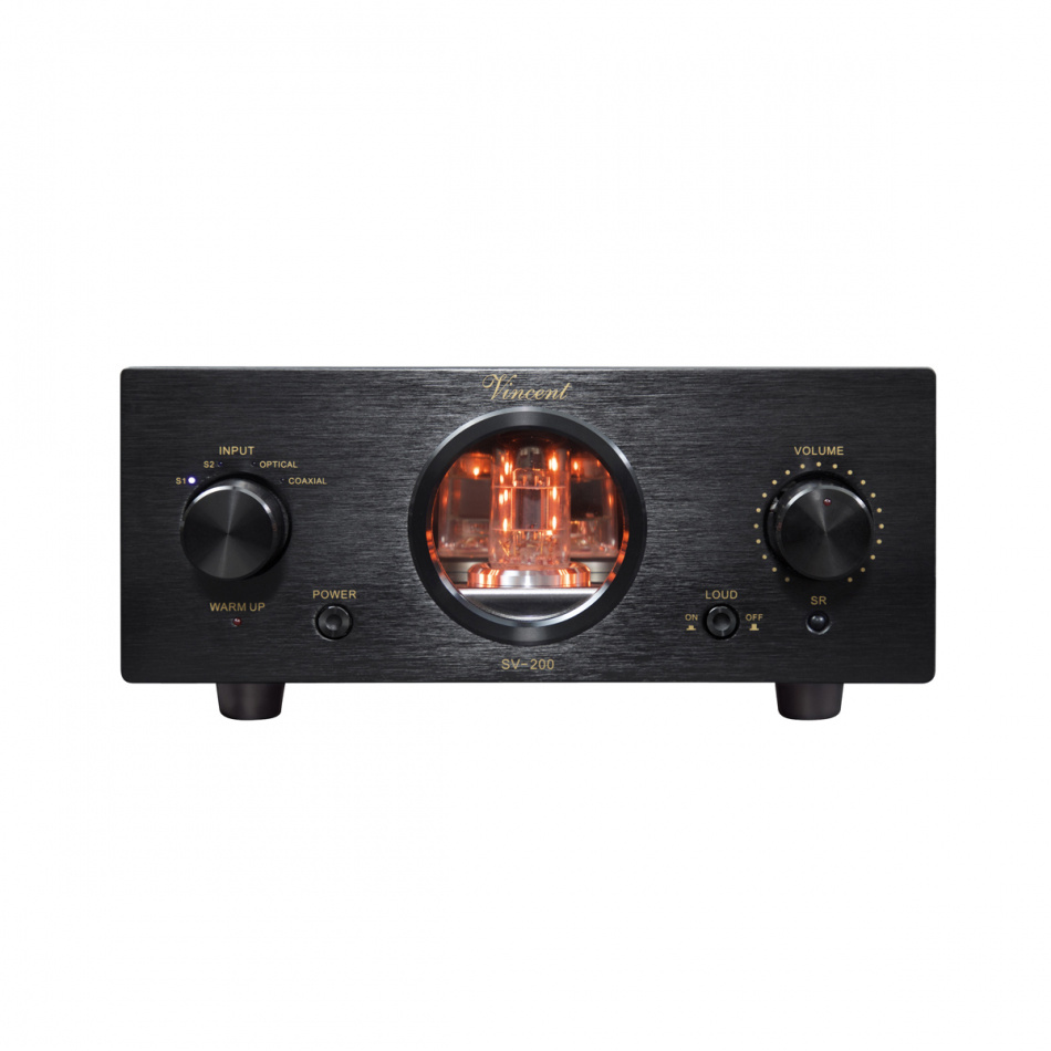 Vincent SV-200 kompakt rörbestyckad stereoförstärkare med DAC, svart