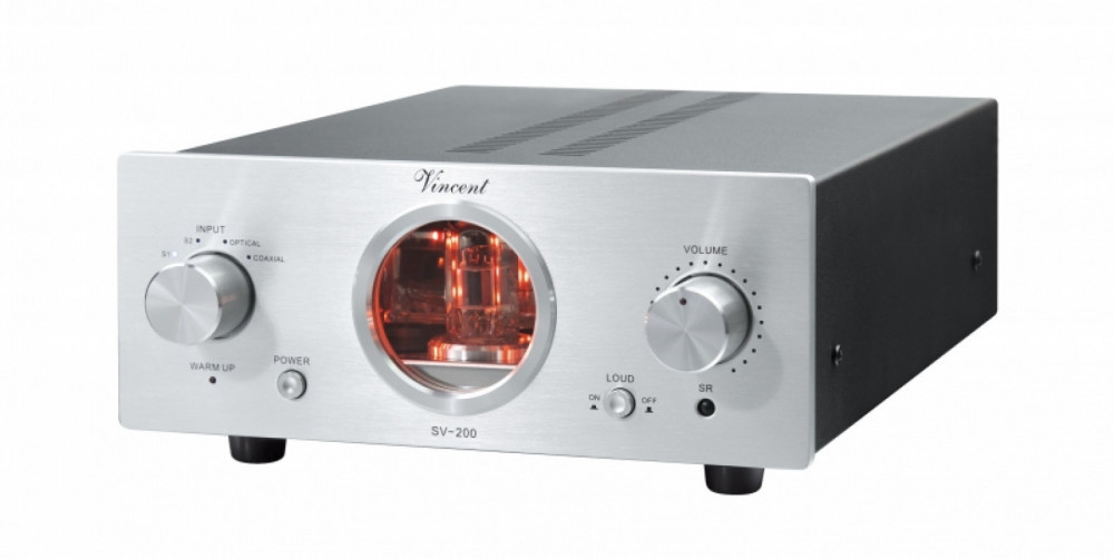 Vincent SV-200 kompakt rörbestyckad stereoförstärkare med DAC, silver