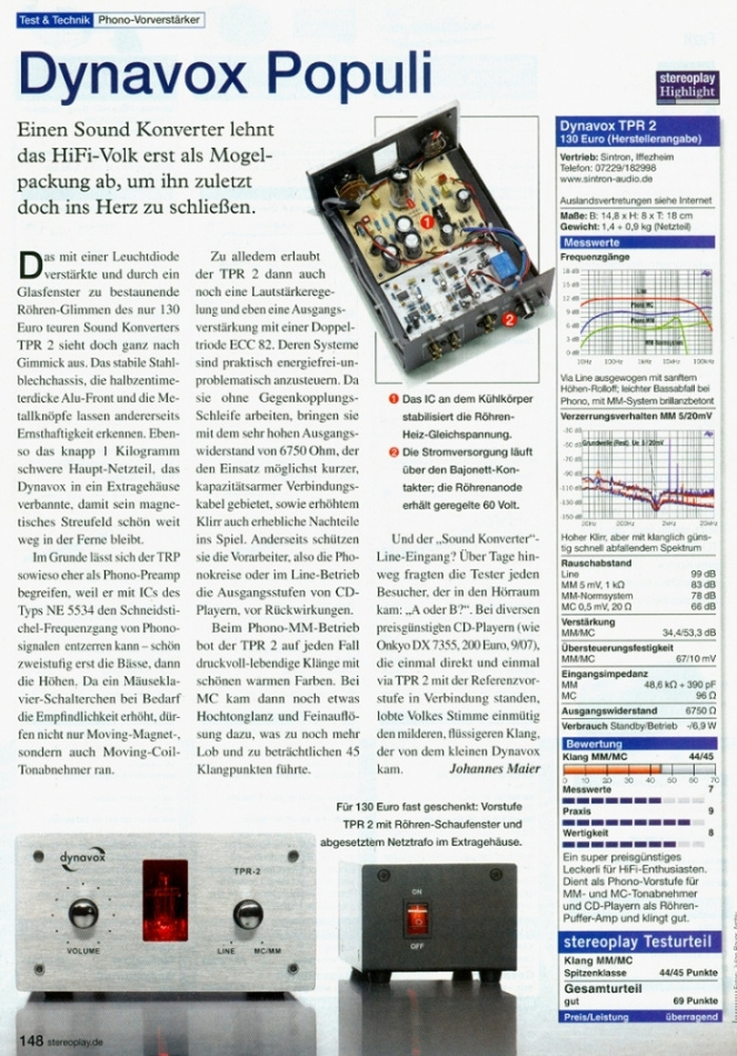 Dynavox TPR-2 rörbestyckat RIAA-steg för vinylspelare, silver