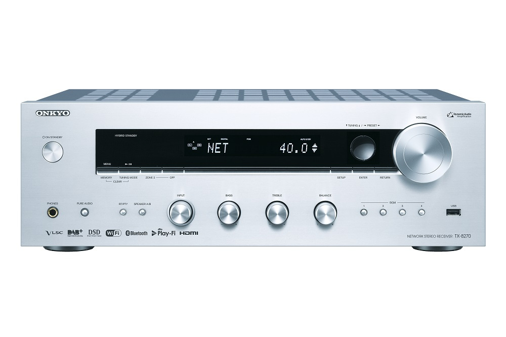 Onkyo TX-8270 stereoförstärkare med nätverk, HDMI & RIAA-steg, silver