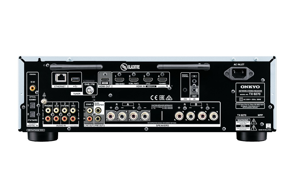 Onkyo TX-8270 stereoförstärkare med nätverk, HDMI & RIAA-steg, silver