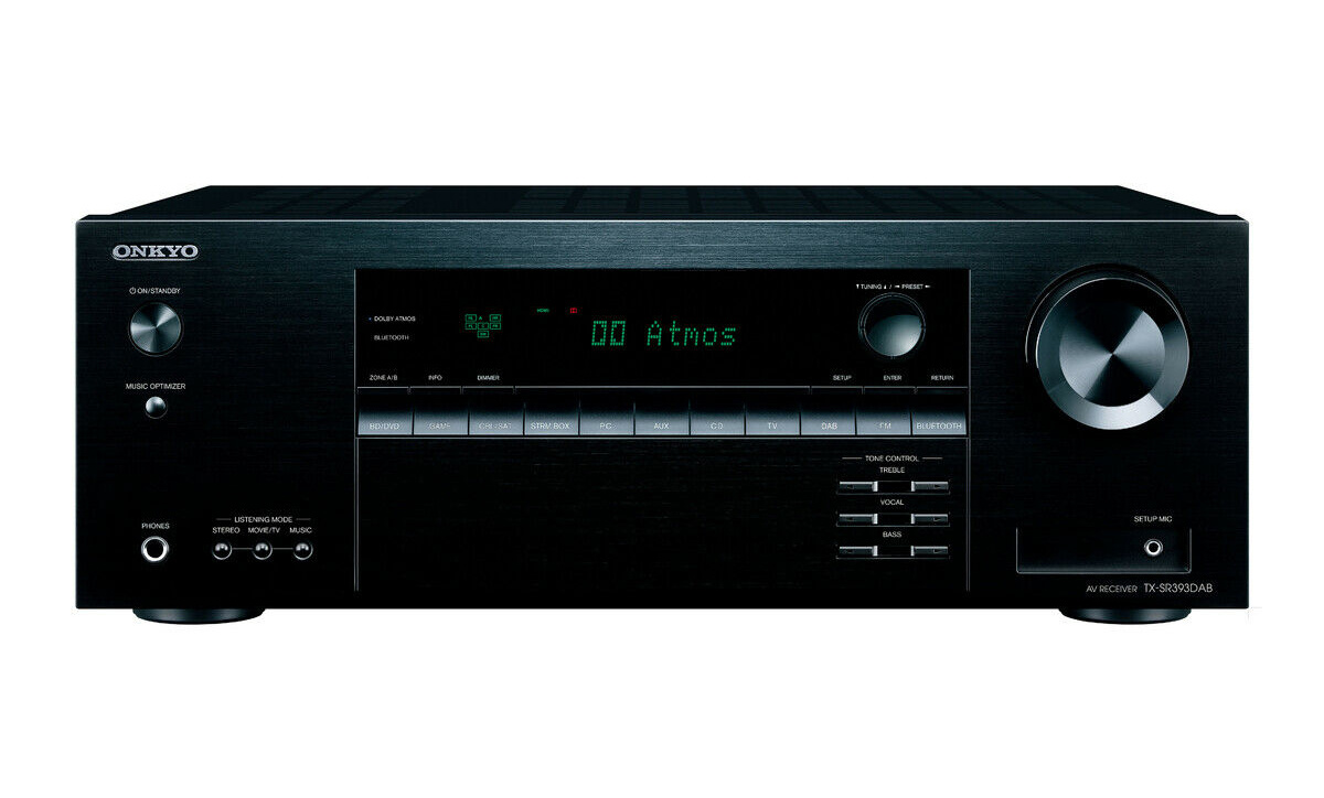 Onkyo TX-SR393DAB hemmabioförstärkare med Bluetooth & DAB-radio, svart