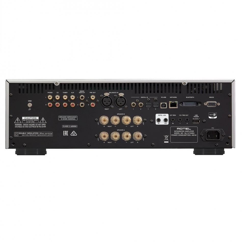 Rotel RA1572 MKII stereoförstärkare med DAC, RIAA-steg & MQA-stöd, svart