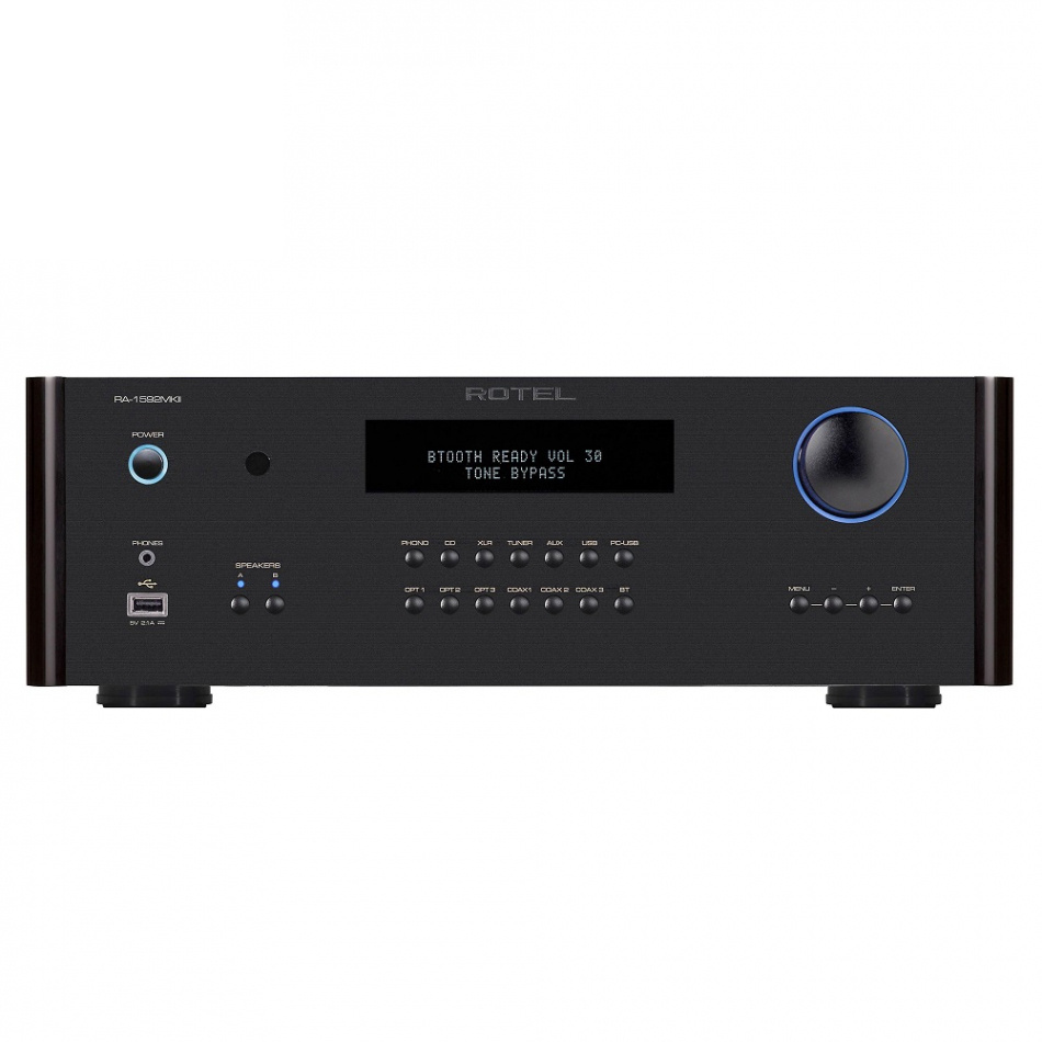 Rotel RA1592 MKII stereoförstärkare med DAC, RIAA-steg & MQA-stöd, svart