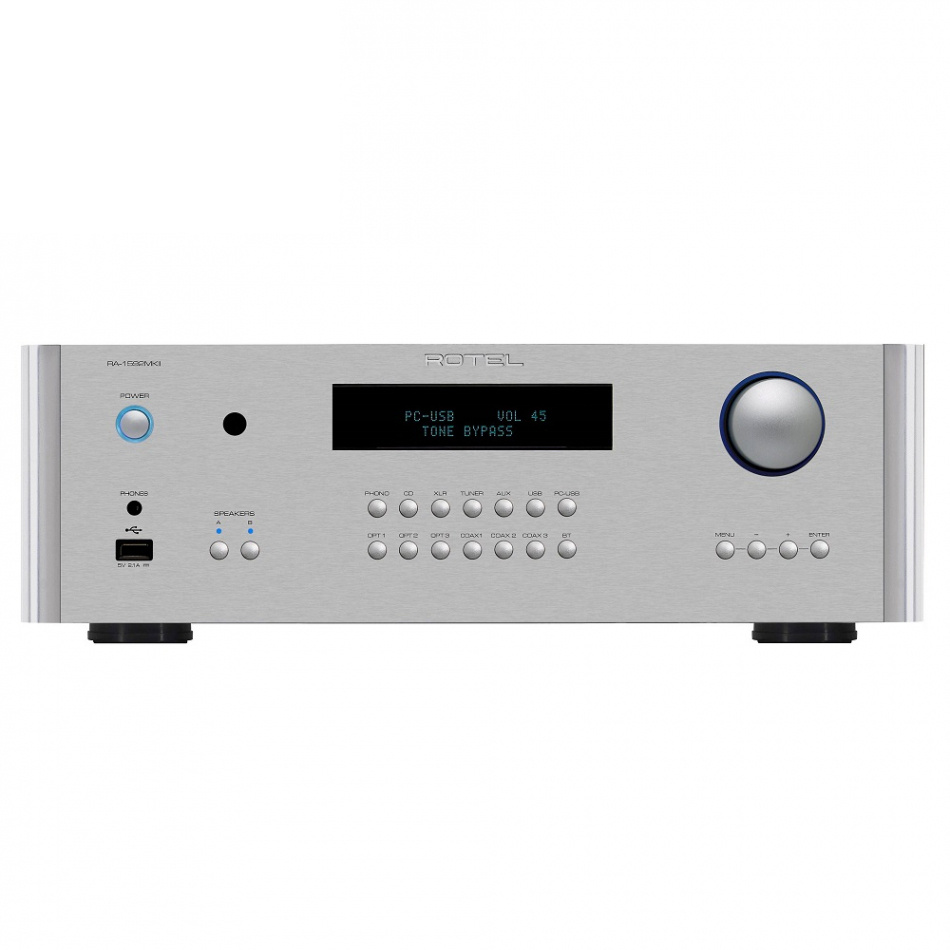 Rotel RA1592 MKII stereoförstärkare med DAC, RIAA-steg & MQA-stöd, silver