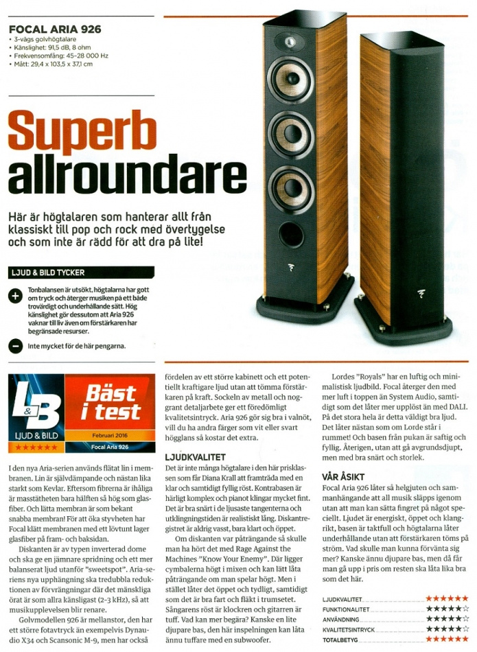 Focal Aria 926 golvhögtalare, ljust valnötspar (Prime)