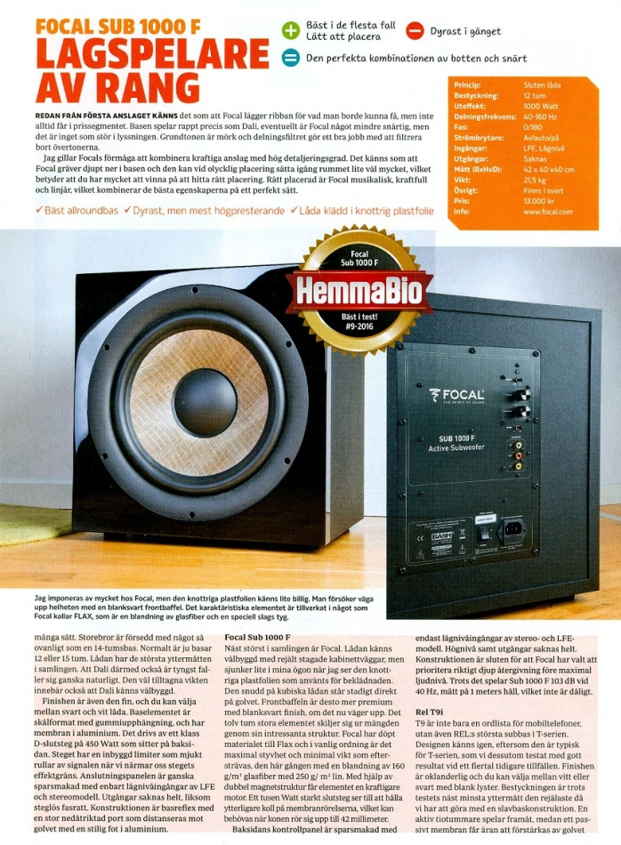 Focal Sub 1000F aktiv subwoofer, svart