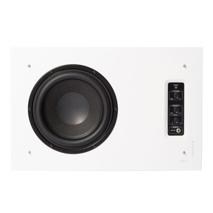 DLS Flatsub 8.2 väggmonteringsbar aktiv subwoofer, mattvit