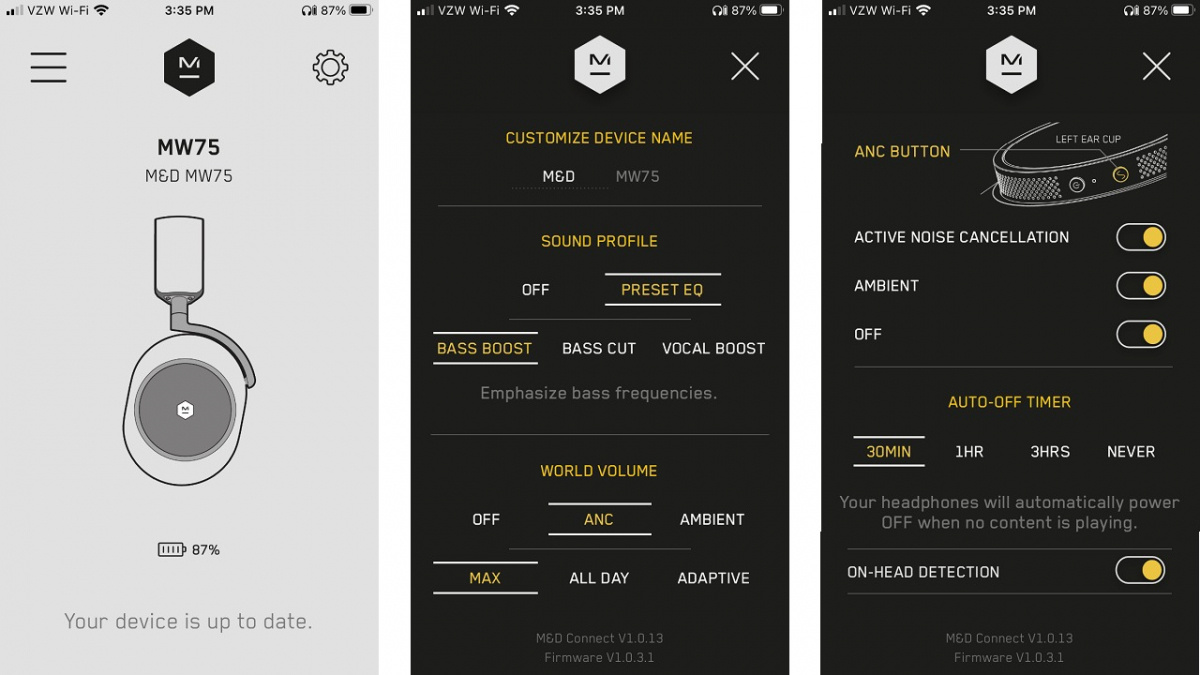 Master & Dynamic MW75 Over-Ear hörlurar med brusreducering, Gunmetal/svart läder