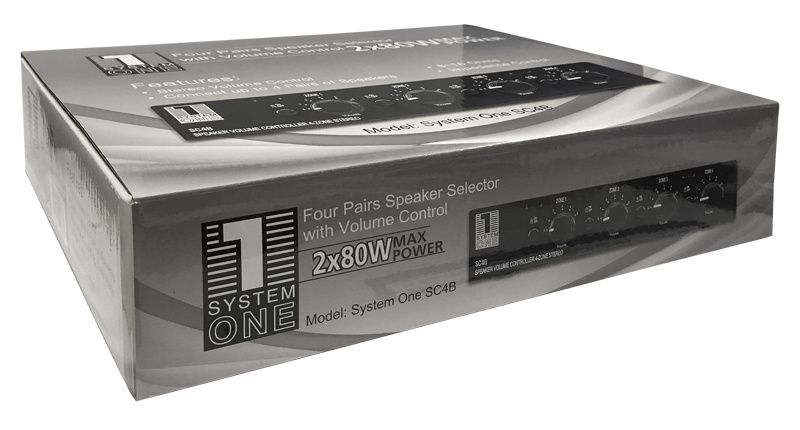 System One SC4B impedanskorrigerande högtalarväxel med volymreglering, fyra zoner