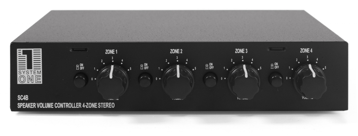 System One SC4B impedanskorrigerande högtalarväxel med volymreglering, fyra zoner