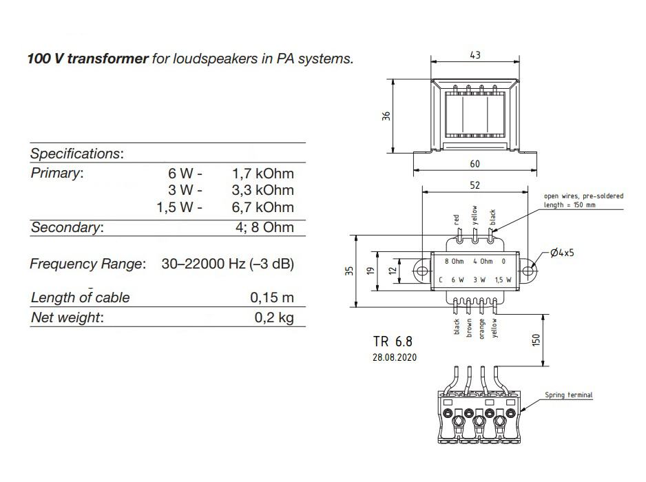 Visaton TR6.8 transformator 100V