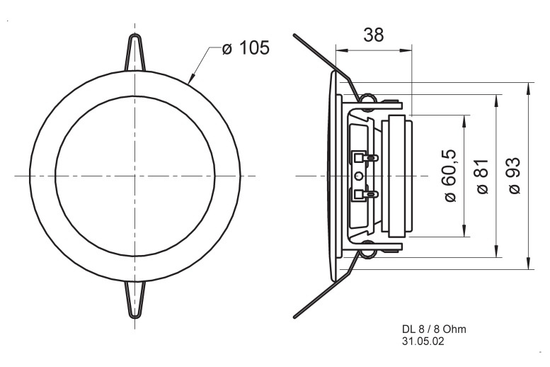 Visaton DL 8 - 8 Ohm inbyggnadshögtalare för tak, styck svart