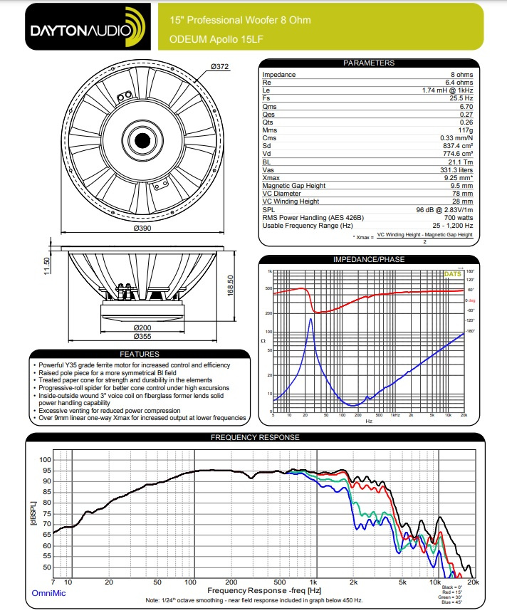 Dayton Audio Odeum Apollo 15LF-500-8 högtalarelement midbas/baselement