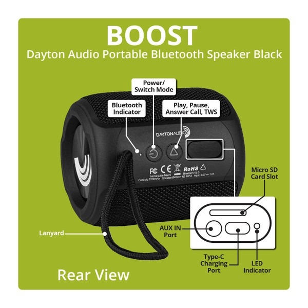 Dayton Audio Boost portabel IPX7-certifierad Bluetooth-högtalare