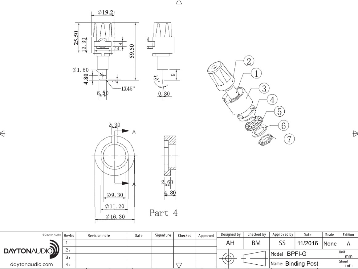  Dayton Audio BPFI-G chassikontakter, 2-pack