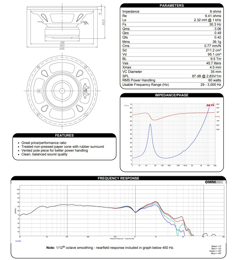 Dayton Audio DC200-8 högtalarelement baselement